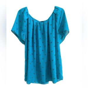 Worthington Blue Blouse with birds Size XL